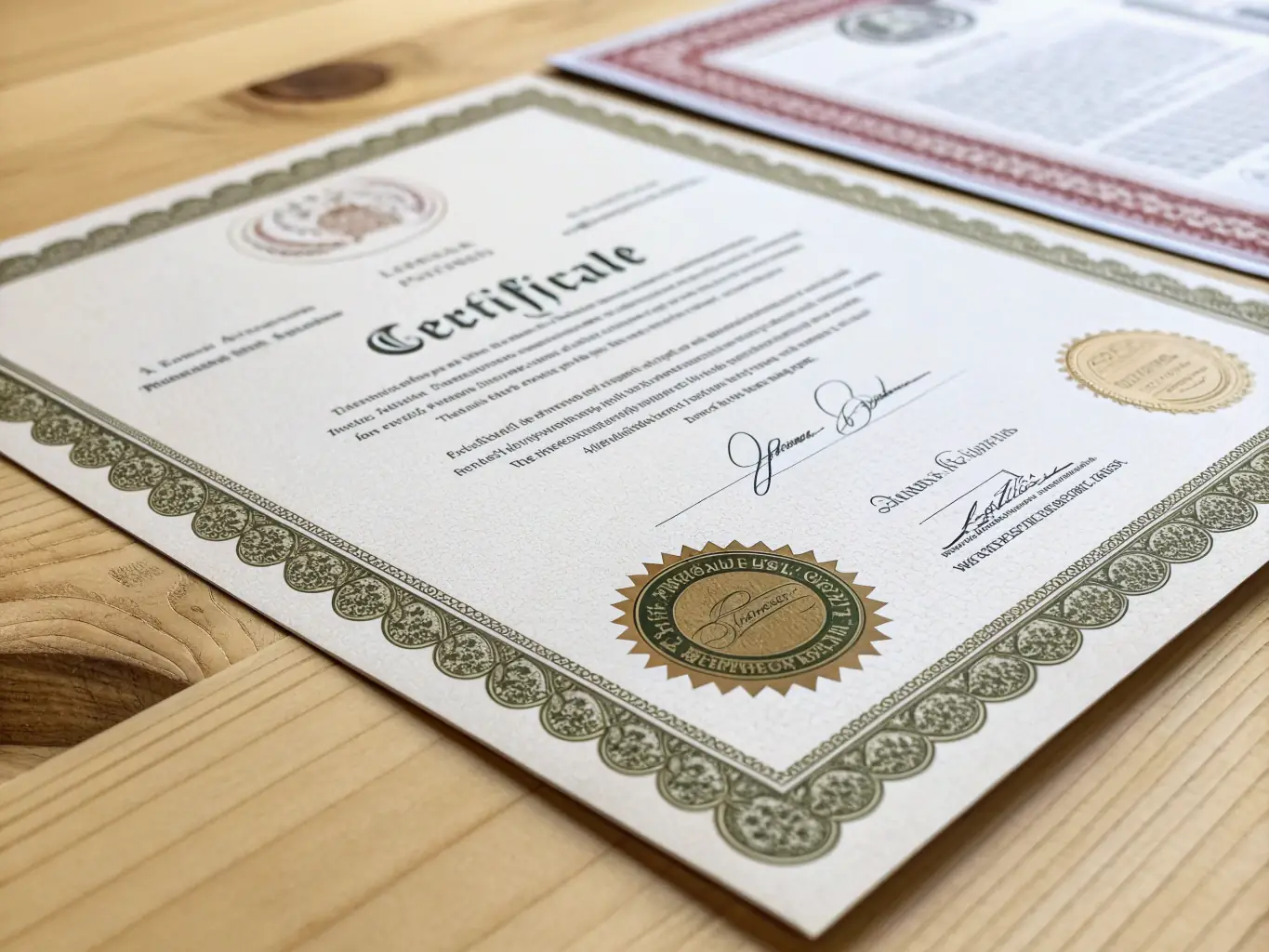 A close-up shot of a certificate of completion, emphasizing the value and recognition of the certification awarded upon successful completion of the administrative assistant course.